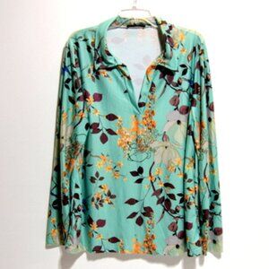 LoveU. Dear Women's Green Floral Long Sleeve V-Neck Blouse – Size: 2XL